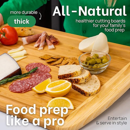 GREENER CHEF 24 Inch Bamboo Cutting Board with Lifetime Replacement - 2XL Extra Large Wooden Butcher Block for Kitchen, Stove Top, Meat, Vegetables, and Charcuterie with Deep Juice Grooves