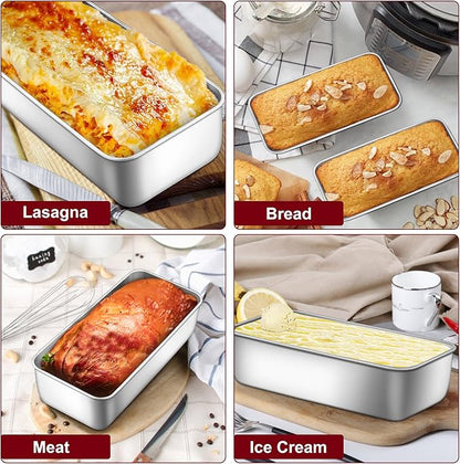 LIANYU Stainless Steel Loaf Pans Set of 3, Includes 1 Large (12x5 Inch) & 2 Medium (9x5 Inch) Bread Baking Pan, Solid Metal Bakeware Set for Meatloaf, Sourdough Bread, Brownies, Dishwasher & Oven Safe