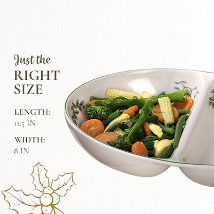 Spode Christmas Tree Divided Dish - 11.5" Festive Serving Tray for Holiday Parties, Seasonal Events - Fine Earthenware, Decorative Christmas Dinnerware, Microwave & Dishwasher Safe
