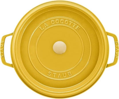 Staub Cast Iron Round Cocotte, Dutch Oven, 7-quart, serves 7-8, Made in France, Citron