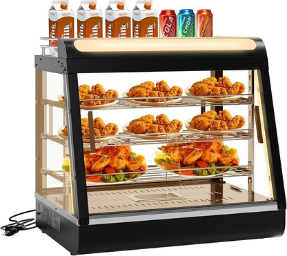 Whalefall Countertop Food Warmer with top Holder, 27 inch Commercial Food Warming Cabinet, tri-Color Lighting, w/Thermometer and Adjustable Thermostat for Cafeteria Kitchens Restaurants