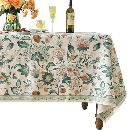 patdrea Designer Green Rectangle Table Cloth,Vintage Italian Floral Country Linen Breathable Tablecloth,Decor Cover for Kitchen Dining,Christmas,Tea Party,Thanksgiving,63"x87"-Tree Life