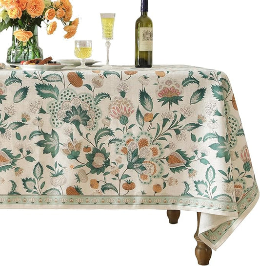 patdrea Designer French Green Small Square Table Cloth,Vintage Italian Floral Country Linen Tablecloth,Wrinkle Free Decor Cover for Kitchen,Dining,Christmas,Party,Thanksgiving,55"x55"-Tree Life