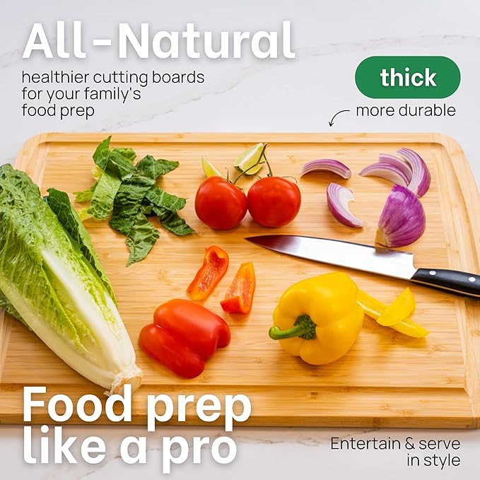 GREENER CHEF 20 Inch XL+ Organic Bamboo Cutting Board - Extra Large Butcher Block for Kitchen, Meat, Veggies, Charcuterie with Deep Juice Grooves & Lifetime Replacements