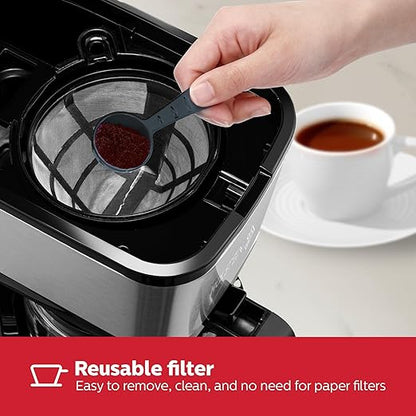Holstein Housewares 5 Cup Coffee Maker – Compact Drip Coffee Machine with Auto Pause & Serve, Reusable Filter, Glass Carafe, Water Window & Warming Plate, Black
