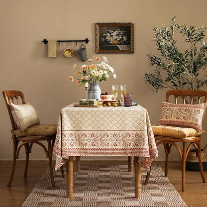 ISAENNE Designer Linen Floral Tablecloth Rectangle,Pale Yellow Elegant Farmhouse Indoor Table Cloth,Durable Decor Tablecloths for Dining Kitchen Thanksgiving Christmas,55"*87"-Chamonix A