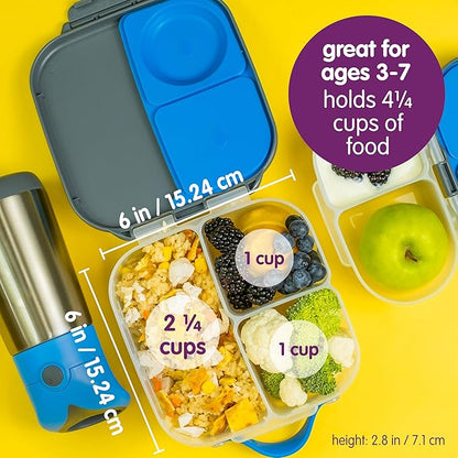b.box Mini Lunch Box, Bento Box for Kids, Snack Container with 2 Leak Proof Compartments, Reusable Snack Containers with Lids, Kids Lunch Boxes Ages 3+, BPA Free, 4 1/4 Cup Capacity (Ocean Breeze)