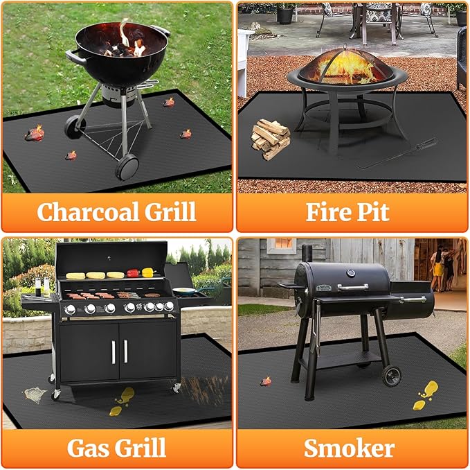 60 ×52 inches Under Grill Mats for Outdoor Grill/ Double-Sided Fire Pit Mat Fireplace Mat, Fireproof Deck and Patio Protector Mat, BBQ Mat for Under BBQ Waterproof Oil-Proof Grill Floor Pads Grill Mat