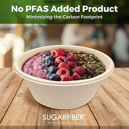 [125 Count]Harvest Pack Compostable Paper Bowls, 16oz PFAS FREE Round Biodegradable Bowl, Heavy-Duty Eco-Friendly Disposable, Sugarcane Bagasse Natural plant fibers Takeout, Alternative to Plastic