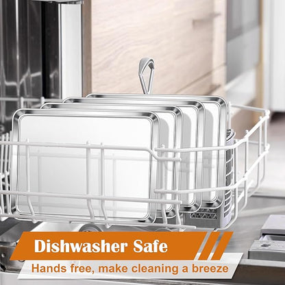 E-far Small Baking Sheet Set of 4, 10.5”x8.3” Stainless Steel Cookie Sheets Pans, Compact Non-toxic Metal Toaster Oven Trays for Cake, Healthy & Rust Free, Mirror Finish & Dishwasher Safe