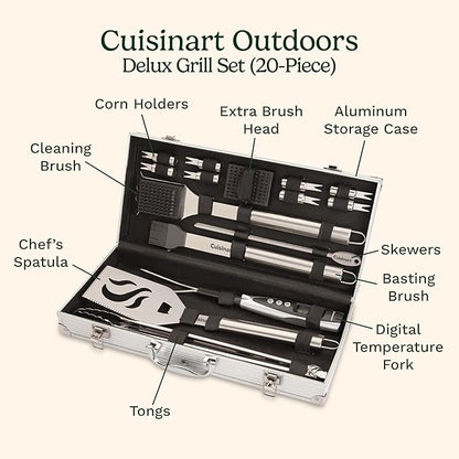Cuisinart Deluxe Grill Tool Set, 20-Piece Grill Set, BBQ Accessories with Aluminum Case, Stainless Steel Grilling Accessories, Grilling Gifts for Men, for Dad Husband (Pack of 4)