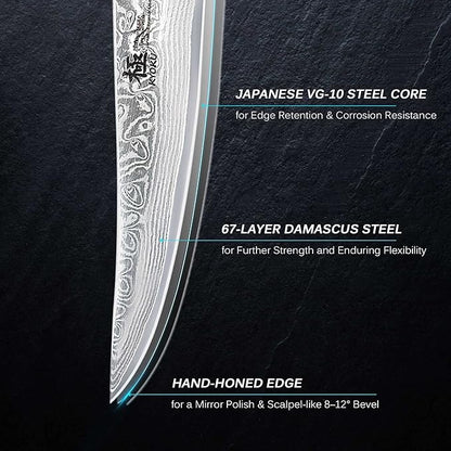 KYOKU Damascus Non-Serrated Steak Knives Set of 4 - Shogun Series - Japanese VG10 Steel - with Sheath & Case