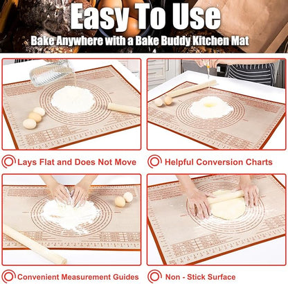 Extra Large Silicone Pastry Mat 34x26 Inch - Nonstick Baking Mats with Measurements, Great for Dough Rolling, Pastry, Pie Crust, Fondant, Cookies, Bread, Pasta, Pizza, Counter Mat