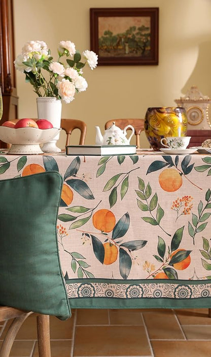 patdrea Designer Vintage Linen Rectangle Table Cloth,Framhouse Oranges and Leaves Pattern French Tablecloth,Fall Decor Cover for Kitchen Dining Christmas,Thanksgiving,55"x79"-Palladin a