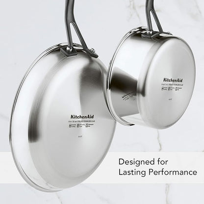 KitchenAid 5-Ply Clad Polished Stainless Steel Cookware Pots and Pans Set, 10 Piece