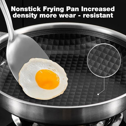 8-10 Inch Non Stick Frying Pans, Ceramic Coating NonStick Stainless Steel Pan Set, Tri-Ply Skillets and Pan Set with Lid, Cool-Touch Handle, Dishwasher and Oven Safe