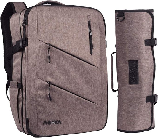 Asaya Chef Knife Backpack with 20 Pocket Knife Roll Bag - Over 30 Pockets for Knives - Knives Not Included (Brown)