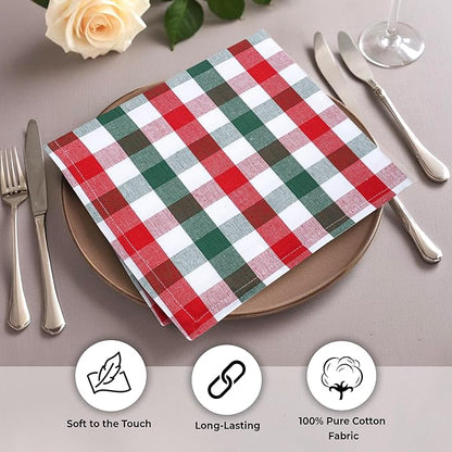 Urban Villa Cloth Dinner Napkins Set of 12 Highly Absorbent Soft Premium Dinner Napkins 20x20 Inches, Hotel Quality Reusable & Washable Table DinnerNapkins for Home (Christmas Buffalo Checks)