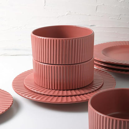 Christian Siriano Lusso 32-Piece Dinnerware Set Stoneware, Redwood