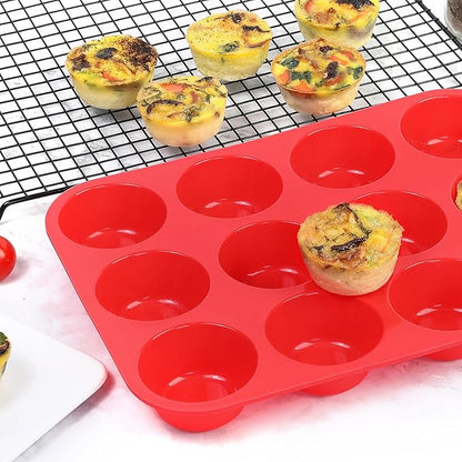 Silicone Muffin Pan, 12-Cup Cupcake Pan for Baking Muffin, Cake, Fat Bomb, 2-Pack Nonstick
