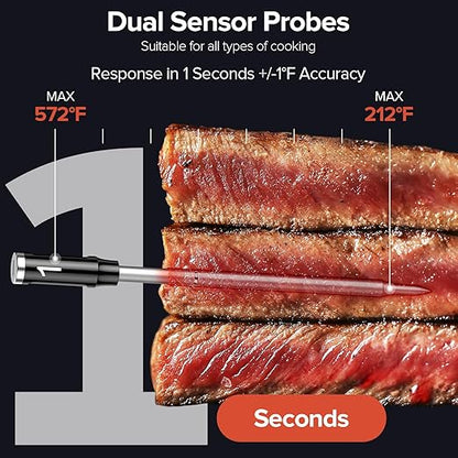 Smart Wireless Meat Thermometer with Dual Probes - Advanced Bluetooth Cooking Thermometer for Perfect Grilling, Smoking, Oven Roasting & Air Frying, Long Range Monitoring & Smart Alerts
