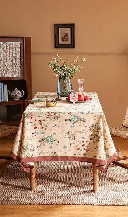 patdrea Designer Vintage Beige Tablecloth for Square Table,Italian Linen Trees Pattern Table Cloth,Decoration Cover for Kitchen Dining Christmas,Tea Party,Thanksgiving,67"x67"-Tatiana a