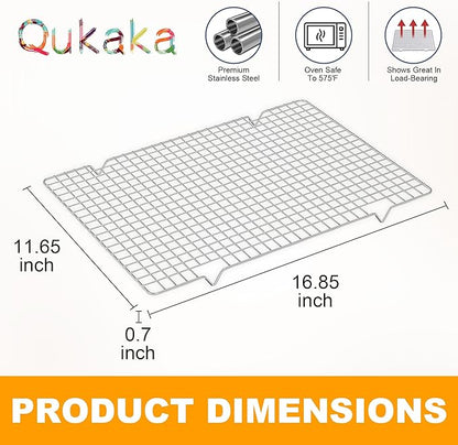 2PCS Cooling Racks for Cooking and Baking -11.65''x16.85''Heavy Duty Stainless Steel Wire Rack for Baking, Grilling, Roasting - Oven & Dishwasher Safe - Fits Half Sheet Pan（Silver）