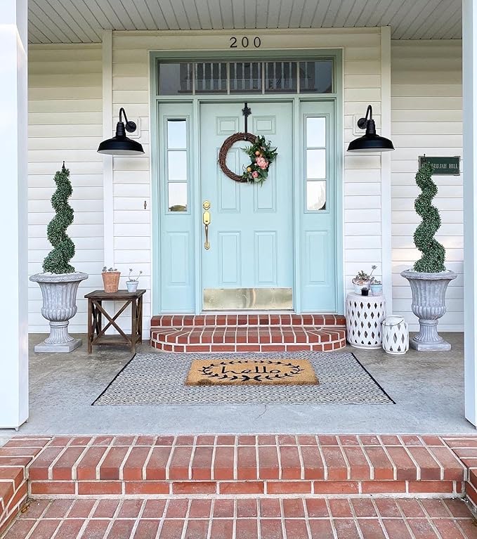Steel Lighting Co. Gardena Barn Light | Outdoor Wall Mounted | 16" Dome | 23" Gooseneck | Farmhouse Light Made in America | Modern Gray Exterior/Brass Interior