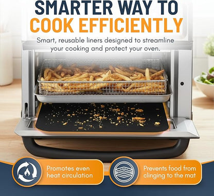Toaster Oven Liners for Bottom of Oven (4 Pack) Reusable Non-Stick Heat Resistant Toaster Liners, Compatible with Ninja, Cuisinart, Emeril Lagasse & More, Toaster Mat, 12"x12" (Black)