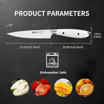 5 inch Paring Knife, German 1.4116 Stainless Steel Fruit Vegetable Peeling Knives, Ivory White Handle, Razor Sharp Small Kitchen Knife with Gift Box