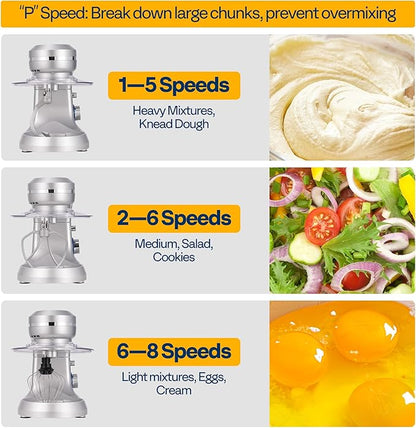 VIVOHOME 4.75 Quart Stand Mixer, 8 Speed Kitchen Electric Food Mixer, Household Stand Mixer for Baking, Cake, Bread with Beater, Dough Hook, Wire Whip and Egg Separator, Silver