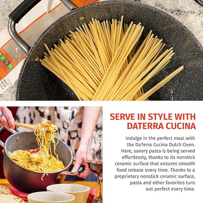 DaTerra Cucina – 8 Qt Nonstick Ceramic Dutch Oven with Lid – Large Oven Safe Stock Pot, Induction Compatible, Lightweight, Lead & PFOA Free, Volcanic Black, Durable Nonstick Cookware – Made in Italy