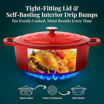 Larder & Vine Enameled Cast Iron 8 qt Dutch Oven Pot with Lid | Bread Baking | Compatible on All Cooktops & Oven Safe to 500° F | Great for Sourdough Bread | Cabernet