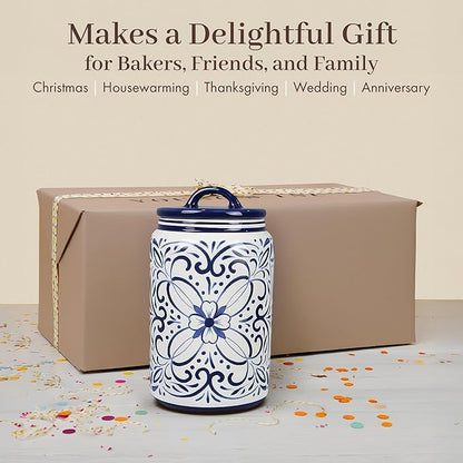 Young's Inc. Ceramic Cookie Jar - Cute Kitchen Counter Storage Canister with Lid - Perfect for Cookies, Coffee, Tea, Candy, Dog Treats, and More - Treat Yourself - White, Brown