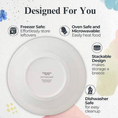 Portmeirion Potter's Mist Oatmeal Bowls (Set of 4) - Elegant Earthenware for Breakfast, Lunch & Dessert - Microwave & Dishwasher Safe Bowls, Handcrafted Stackable Bowl Collection (Red Mist)