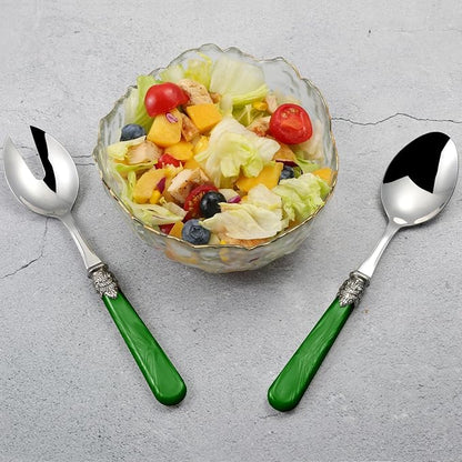 2-piece Salad Servers Stainless Steel Salad Serving Set Salad Fork and Spoon (Deep Green)