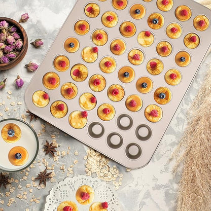 Beasea Nonstick Mini Muffin Pan 48 Cups, 2 Pack 48 Mini Small Tiny Cup Non Stick Muffin Baking Pan Tin Tray Carbon Steel Bakeware Individual Cupcake Baking Pan - Gold