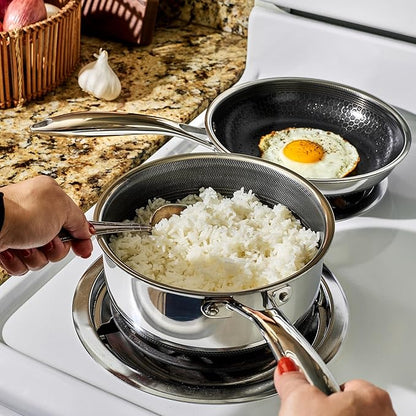 HexClad Hybrid Nonstick 2-Quart Saucepan with Tempered Glass Lid, Stay-Cool Handle, Dishwasher-Friendly, Oven-Safe Up to 900°F, Induction Ready, Compatible with All Cooktops