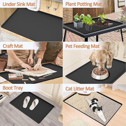 TOHONFOO Silicone Coffee Maker Mat with Lip, 19.7'' x 15'' Heavy Duty Coffee Maker Mat for Countertops, Coffee Tray Fit Under Coffee Machine Appliance Automatic Machines Espresso Accessory, Black