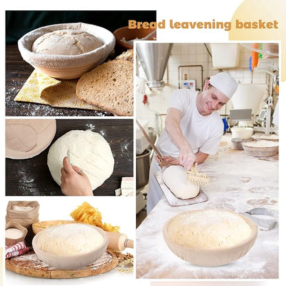 Set of 6 Bread Proofing Basket Round Bread Banneton Sourdough Bread Kit with Cloth Liner Plastic Scraper Dough Proofing Bowls for Home Sourdough Bakers Bread Making Supplies (9 Inch)