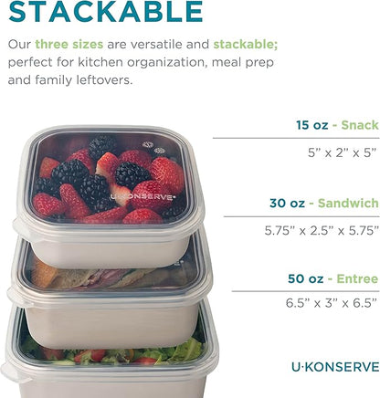 U Konserve Stainless Steel Food Storage Bento Box Container, Leak Proof Silicone Lid Dishwasher Safe - Plastic Free (15oz Blue)