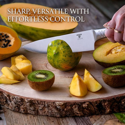 Moss & Stone Professional Kitchen Knife Chef Set, 6 Pcs Small Knife Set With Block, Premium Kitchen Knife Set Stainless Steel, Scratch Resistant & Rust Proof, Knife Block With Sharp Cooking Knives.