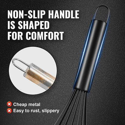 Maxjoy Silicone Whisk with Stainless Steel Wires - Balloon Egg Beater for Whisking, Stirring & Frothing, Heat Resistant Non Scratch 11 Inch Black