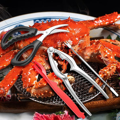 Seafood Cracker Tool Set With Lobster Sheller Stainless Steel Crab Crackers Crab Leg Fork Seafood Scissors And Storage Bag, Crab Leg Pick Utensils Set Crab Eating Tools (9Pcs)