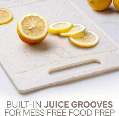COOK WITH COLOR Non-Slip Cutting Board Set – Kitchen Essentials with Easy Grip Handle for Meat, Veggies, and Fruits, 4 Cutting Boards, White