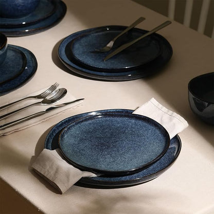 Stone Lain Mirella 12-Piece Stoneware Dinnerware Set, Service for 4, Reactive Glaze, Deep Blue – Includes Dinner Plates, Salad Plates, and Bowls – Modern Artisanal Design