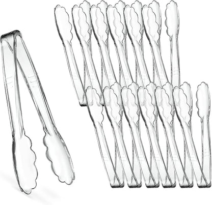 [Clear Tongs 7.5'' Inches] Plasticpro 7.5'' Serving Tongs Heavy Duty Reusable Kitchen and BBQ Clear Serving Tong for party's, Caterings, Events, Buffet, Weddings, And every Day use Pack of 12
