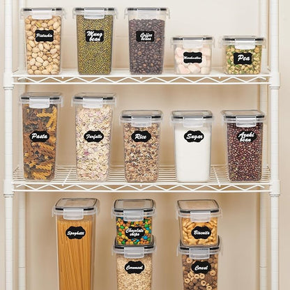 Vtopmart Airtight Food Storage Containers Set with Lids, 15pcs BPA Free Plastic Dry Food Canisters for Kitchen Pantry Organization and Storage, Dishwasher safe,Include 24 Labels, Black