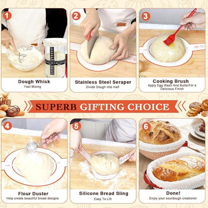 Sourdough Starter Kit,Banneton Bread Proofing Basket with Liner,Woven Bread Proofing Basket for artisan sourdough bread making,Sour Dough Bread Making Tools,Gifts for Bakers,Women,Mom,Wife