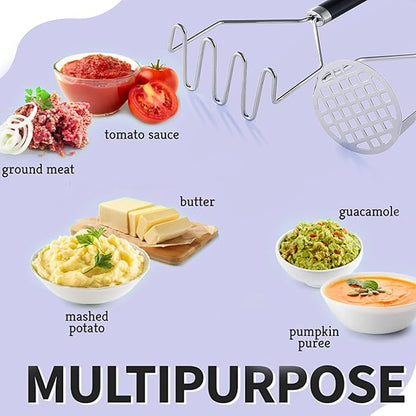 2PCS Potato Masher, OLULU Heavy Duty Stainless Steel Mashed Potatoes Masher, Masher Kitchen Tool for Avocado, Potatoes, Beans, Meat, Vegetables, 10.24inch, Dishwasher Safe